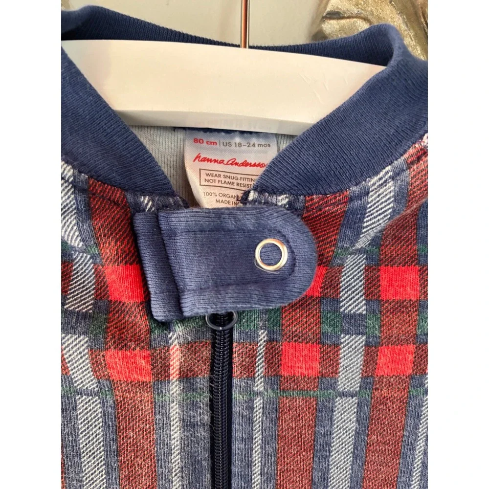 Hanna Andersson Boys Plaid Organic Cotton Pajamas Sleeper 18-24 Months 80cm‎